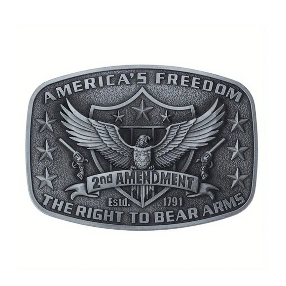 Americas Freedom 2nd Amendment Belt Buckle  Silver  New